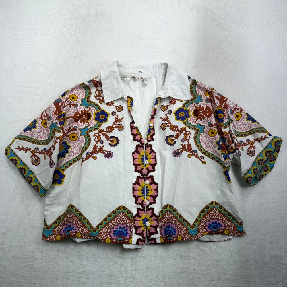 Cleobella Size M Jeni Blouse Top Lagos Print Button Down Cropped Boho Paisley - Picture 3 of 15